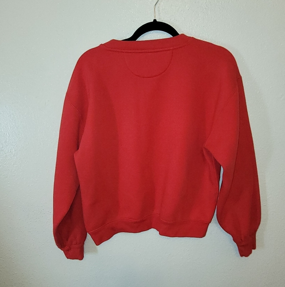 J Crew Heritage Fleece Cropped Sweatshirt with Gold Buttons Red Nautical Small - Picture 2 of 5